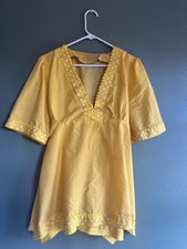 Vintage 1950s A Line Dress Short, Handmade Polkadot Color, Yellow