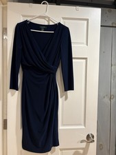 Lauren Ralph Lauren Women's Navy Blue Solid Dress V-Neck, Size 6