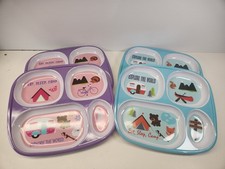 Kids Camping Plates 4 Compartment Divided Tray Set of 4 Camper Melamine Kids
