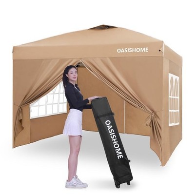 Popup Gazebo Instant Canopy Tent 10'x10' With 4 Sidewalls Windows Wheeled Bag Fo
