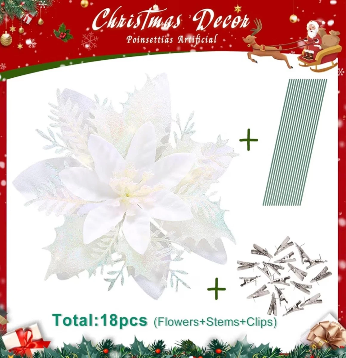 Addobbi Natalizi Bacche E Fiori BELLE VOUS Fiori Per Albero Di Natale (6pz) - 32 Cm Fustella Poinsettia Natale Fiori Albero Di Natale Blu Glitterati Con Stelo - Decorazioni Albero Di Natale
