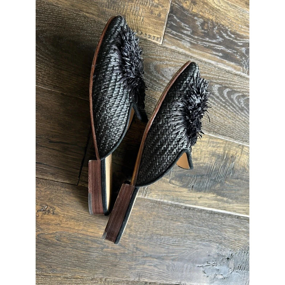 Polo Ralph Lauren Cuero Callie Sin Cordones Deslizable Mula Con Acento Rafia Zapatos 7 Foto 3 de 4