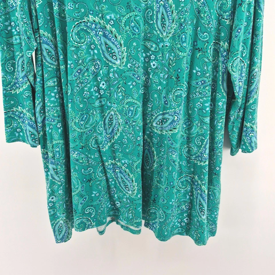 Top tejido manga 3/4 estampado cachemir verde 2X colección J. Jill Wearever para mujer Foto 3 de 4