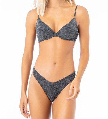 Maaji Dainty Underwire Top & Splendour High Leg Bottoms Black Silver Metallic M