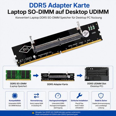 C71 DDR5 Adapter Karte für Laptop SO-DIMM Speicher auf Desktop UDIMM PC RAM