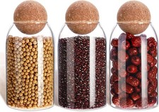 3 Pcs Glass Jar with Ball Cork Lid Decorative Round Bottle Sealed Canister Jar