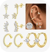 Ohrringe Set 5 Paar Silber 925 Vergoldet Hypoallergen Zirkonia FüR Damen HäNgend