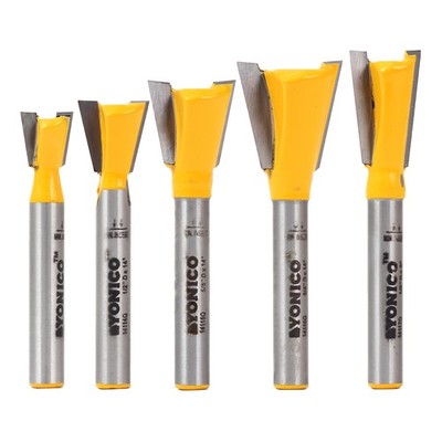 5 Bit Dovetail Router Bit Set - 1/4'' Shank - Yonico 14520q