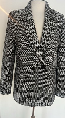Anine Bing M Fishbone Black/White Herringbone Double Breasted Blazer Jacket#9045