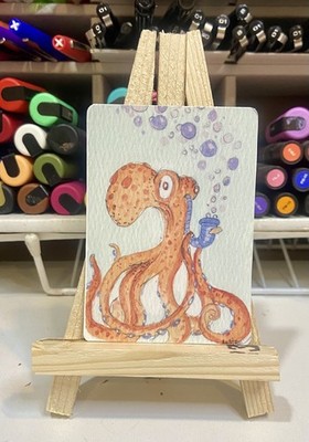 Aceo Original Limited Edition Print Octopus Sea life 2.5 x 3.5 Melissa Stagi