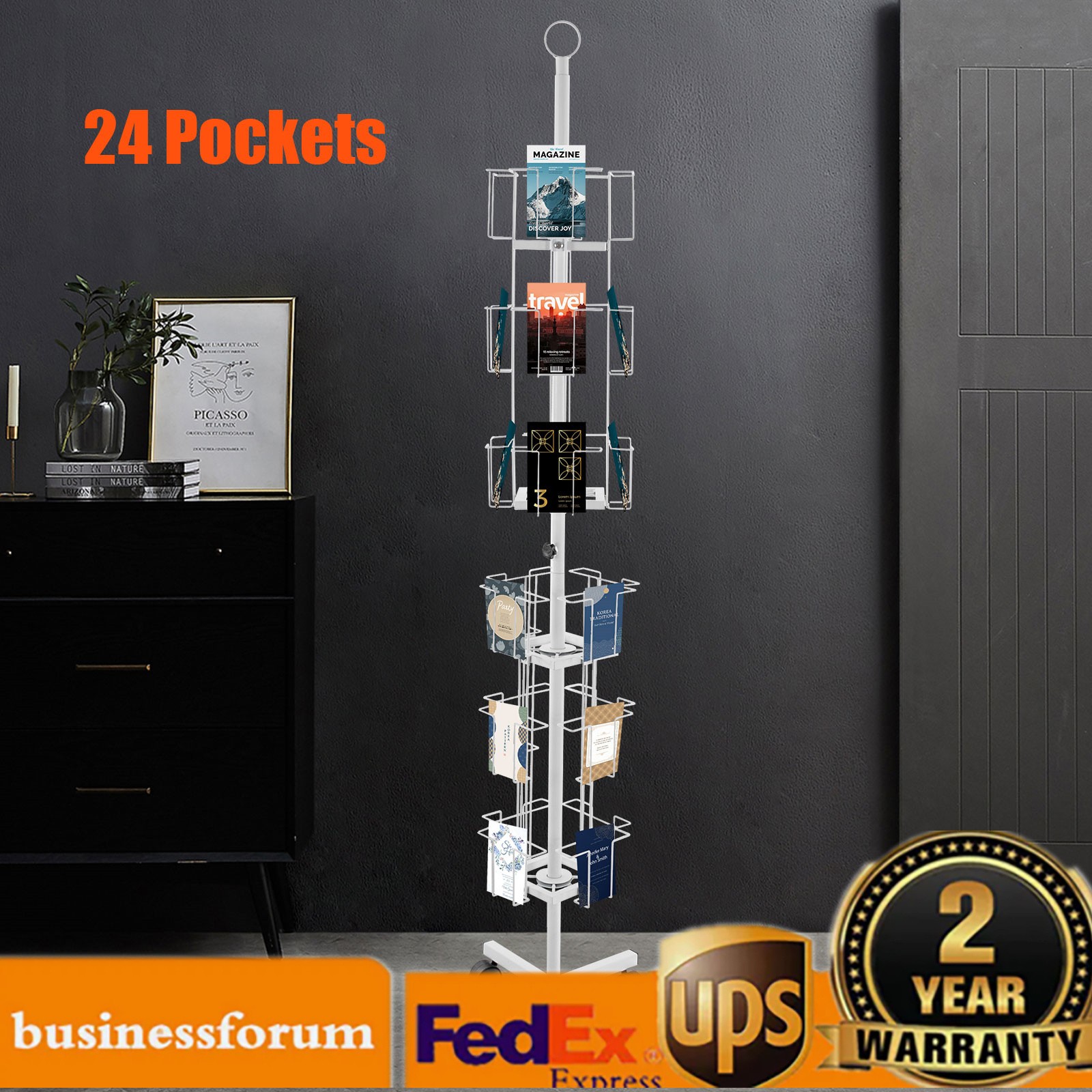 6-Tier 24-Pocket Rotating Greeting Card Display Stand for Easy Access