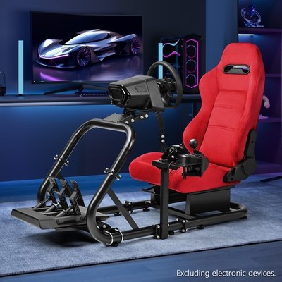 Supllueer Racing Sim Cockpit With Red Suede Seat Fit for Logitech G29 G920 G923