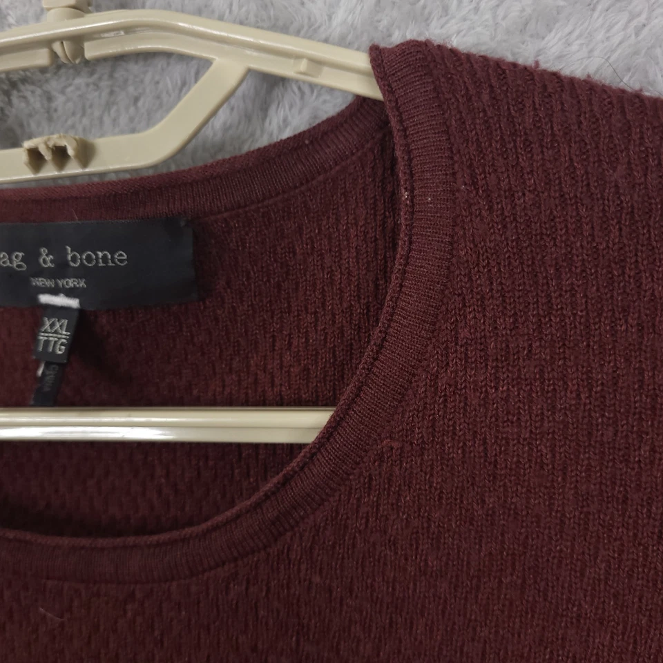 Rag & Bone Sweater Mens 2XL Burgundy  Wool Blend Finch Ribbed Crew Neck - Image 4 of 4