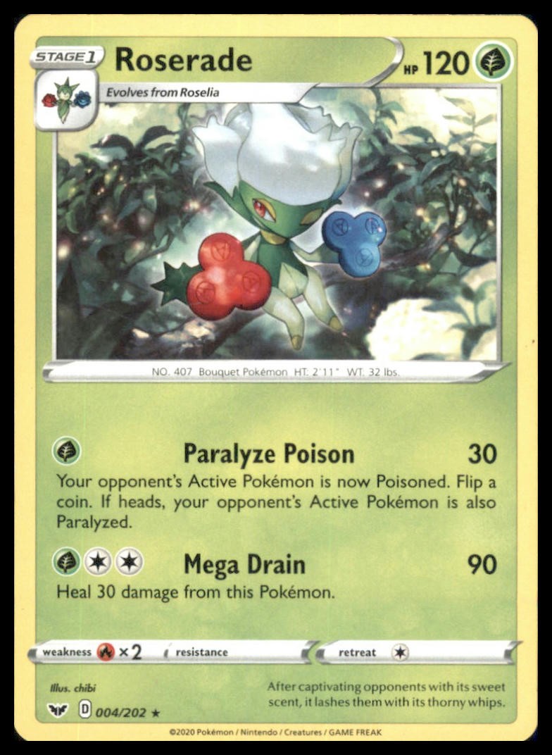Roserade Rare SWSH01: Sword & Shield Base Set 004/202 NM