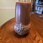 McCoy Vintage Pottery Green And Brown Stovepipe Leaves and Berries Vase  8in