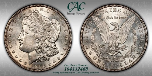 1903 Morgan Silver Dollar CAC UNC, (Details) great strike. Starting bid is melt