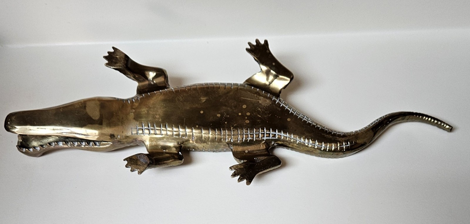 Vtg Solid Brass Alligator Crocodile Sculpture Figurine Mid Century Modern RARE