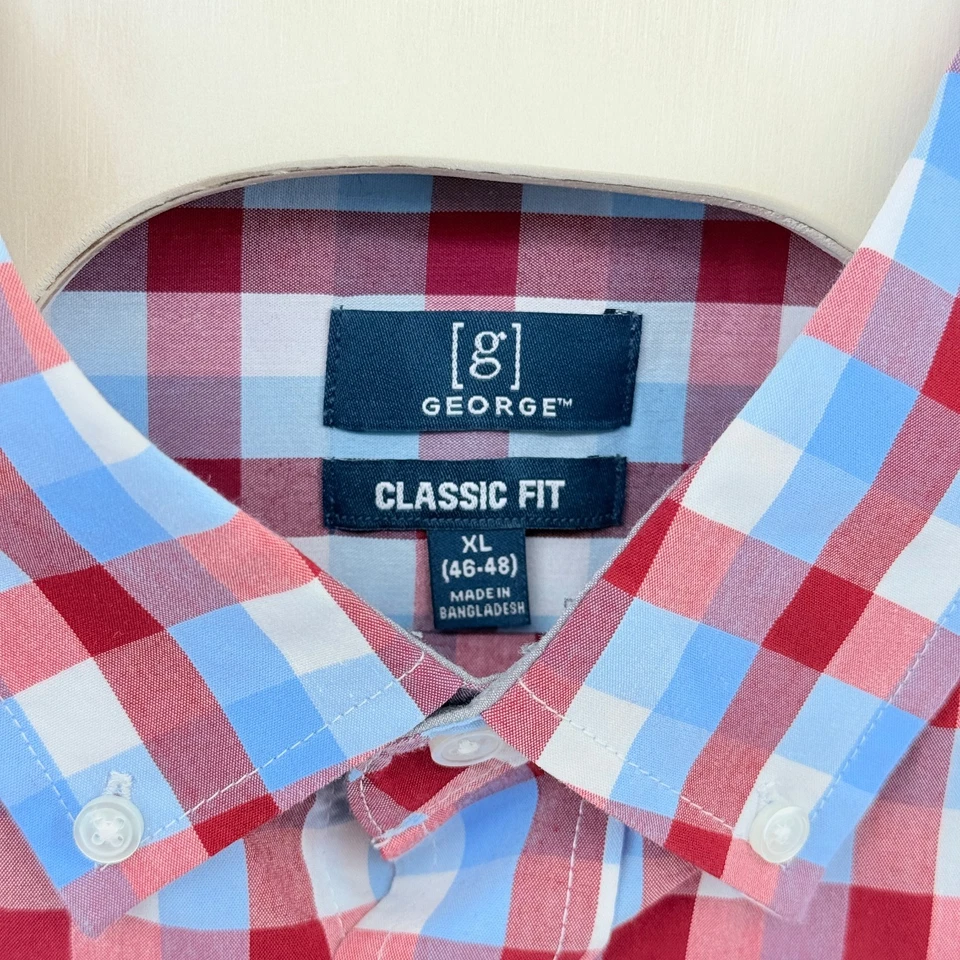 Camisa George Hombre XL Cuadros Multicolor Mezcla de Algodón Abotonada Manga Larga Informal Foto 4 de 4