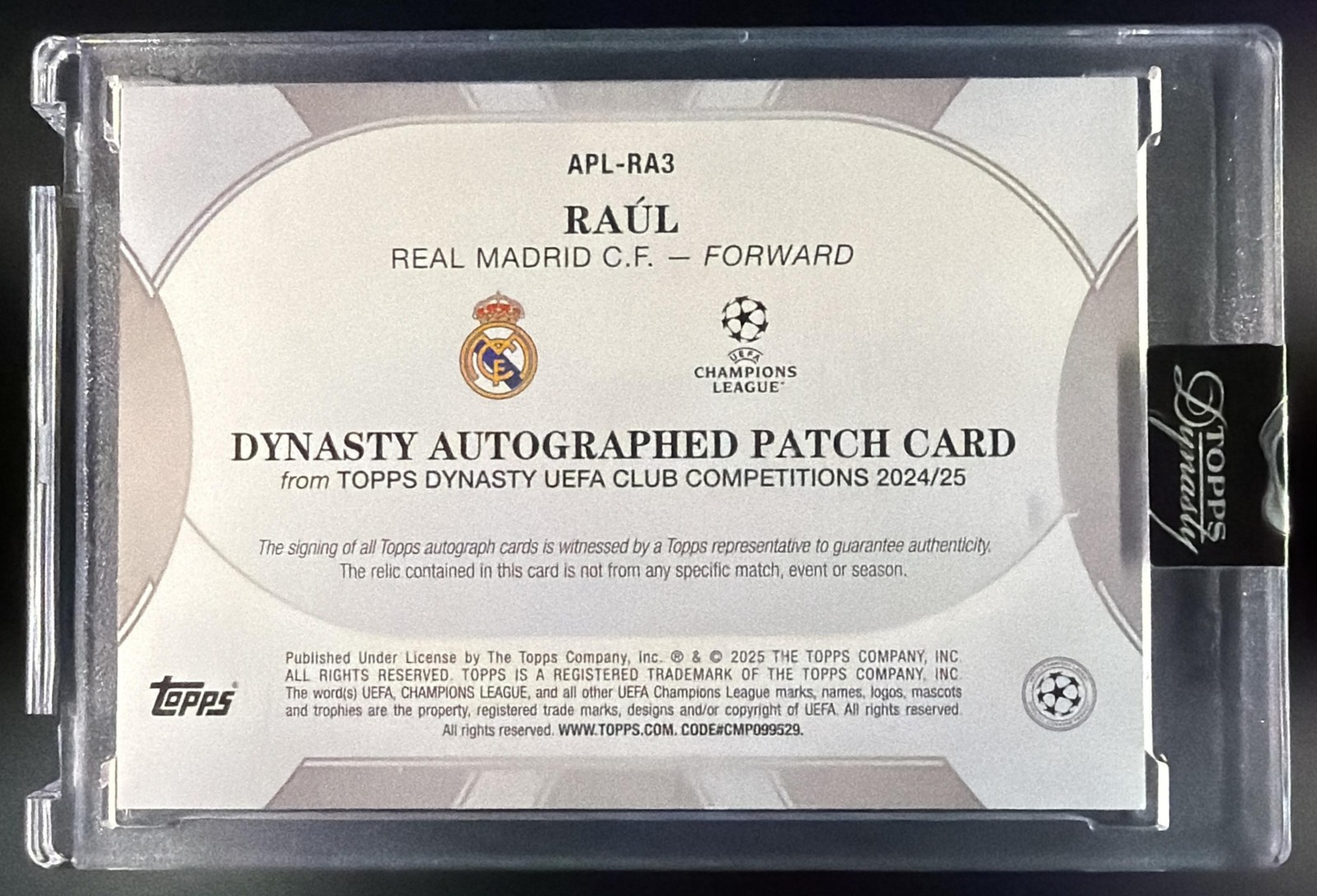 2024 Topps Dynasty UEFA Club Competitions Raul #APL-RA3 Auto Patch /10 view 2