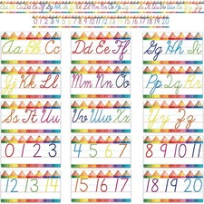 Cursive Alphabet for Classroom Wall - 15 PCS Crayon ABC Wall Decorations Cursive