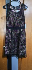Jessica Simpson Sleeveless Dress Floral Underlay Black Grid Mesh Cage Overlay 2