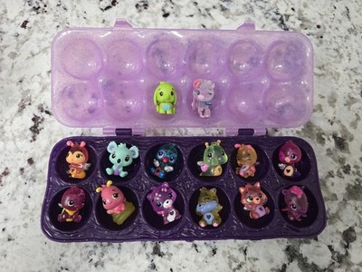 Hatchimals CollEGGtibles 12 Pack + 2 bonus Egg Carton Purple Glitter Figures 