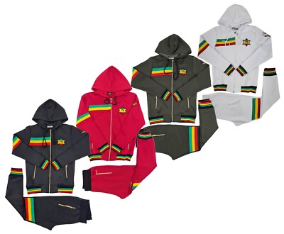 Time Is Money Rasta Tracksuit Men's Zip Up Hoodie Joggers Set