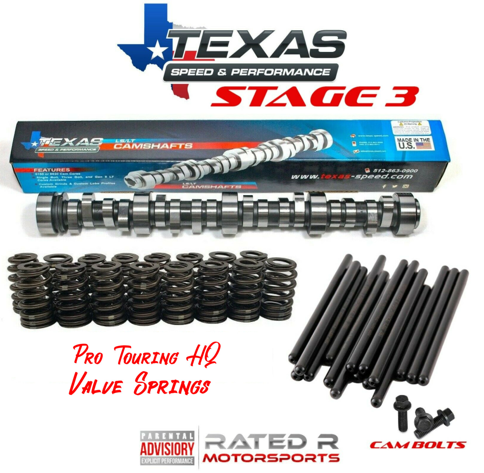 Texas Speed LS Truck Stage 3 Cam Kit TSP Cam PTHQ Springs TSP Pushrods Cam Bolts