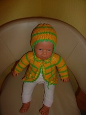 Puppen Strickjacke + Mütze,Baby Born Oster Sommer Garnitur, Puppenjacke 55 Puppe