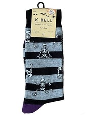 Skeleton Striped Crew Socks Halloween Socks Funky Socks Shoe Size 6-12 Grey