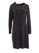 CHEQUER WOMEN'S FOLD OVER COLLAR KNIT SWEATER DRESS,CHARCOAL GRAY,L