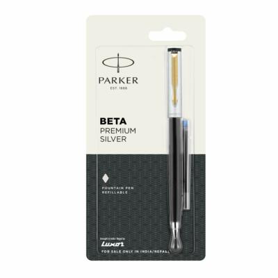 Parker Beta Premium FP GT Fountain Pen with Free Ink Cart (Silver
