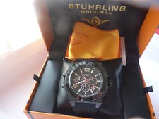 Stuhrling 4054 2 Quartz Chronograph Date Black Silicone Strap Mens Watch
