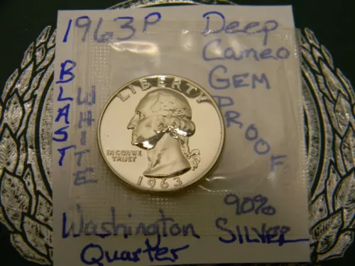 1963P 25C Washington Quarter {DEEP CAMEO GEM} Proof 90% Silver-GOV'T W/CELLO!!