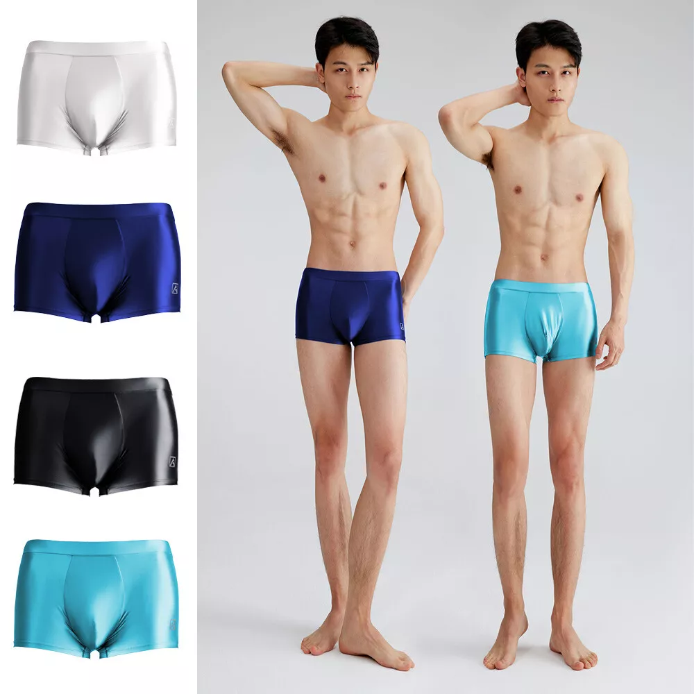 AMORESY Men's Glossy Silk Shorts Stretch Sports Underwear Swim Tight Boxer  Brief