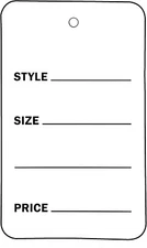 White Tags Price Retail 1000 1 ¾" x 2 ⅞” Unstrung Tag Non-Perforated Style Size