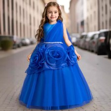 3-12Y Kids Girls Pageant Tulle Long Dresses Christmas Party Wedding Evening Gown