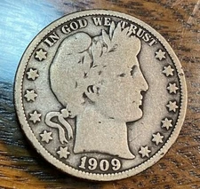 1909 Barber Half Dollar Nice Original VG Near Greysheet CHN