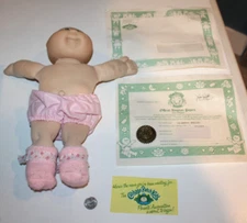 VTG 1984 Cabbage Patch Kids Doll Preemie green eyes 1980s brown signature dimple