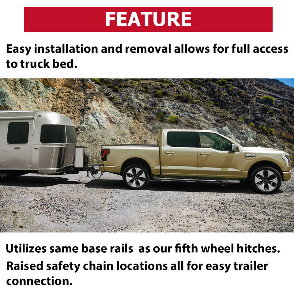 For 5th Wheel Rail 25K Gooseneck Trailer Bent Plate Ball Hitch 25K lb