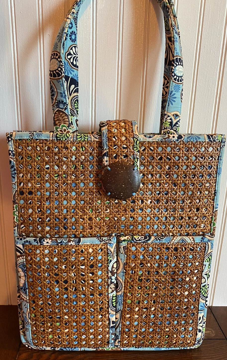 Lotto TOTE & CLUTCH Vera Bradley Bali blu paisley floreale vimini tiki legno rattan