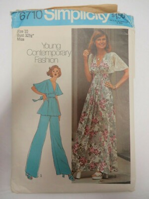 Vtg 70s Simplicity 6710 DRESS LOW V-NECKLINE FLARED SLEEVES Sewing Pattern  Women | eBay