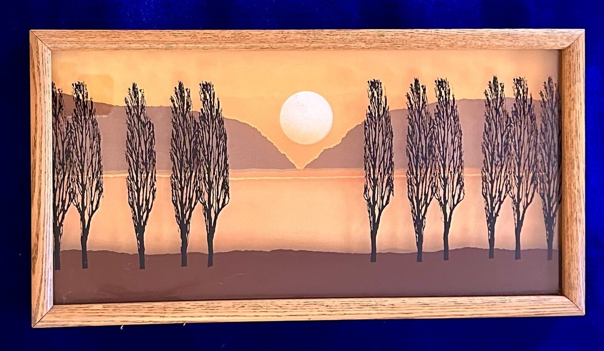 Vintage Virgil Thrasher Shadow Box “Two Hill” 3D Wall Art Wood Frame MCM  21”x11”