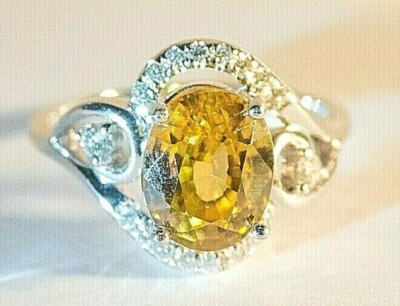 14K WG Very Pretty Sunshine Yellow Zircon and G VS1  Diamond Ring - VIDEO