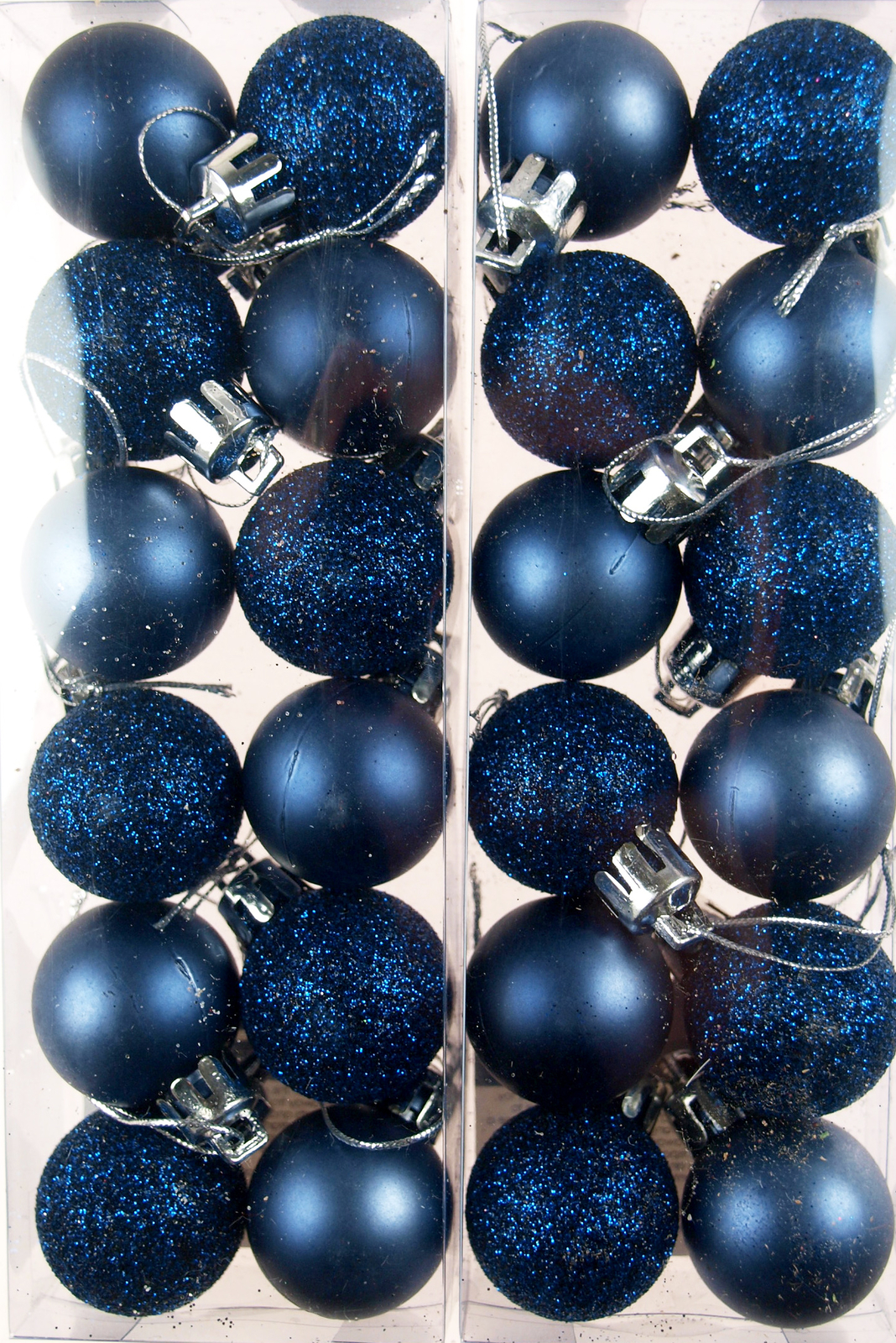 Mini Christmas Navy Blue Glitter Tree Baubles Decorations (Set of 24)