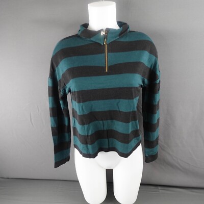 Chicos Women Top 0 Small Green Black Striped Indie Athleisure Lounge Everyday