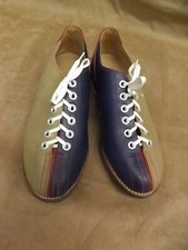 VTG NEW NOS Blue Red Tan Leather Soles Upper Bowling Rental Shoes Womens 5.5