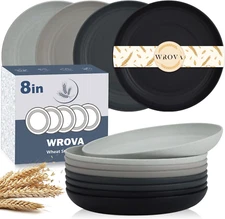 Wheat Straw Plates - 8 Inch Unbreakable Dinner Plates Set of 8 - Dishwasher & Mi