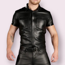 Men's Gay Leather Shirt Genuine COWHIDE Leather Classic Men's Shirt Party Shirt