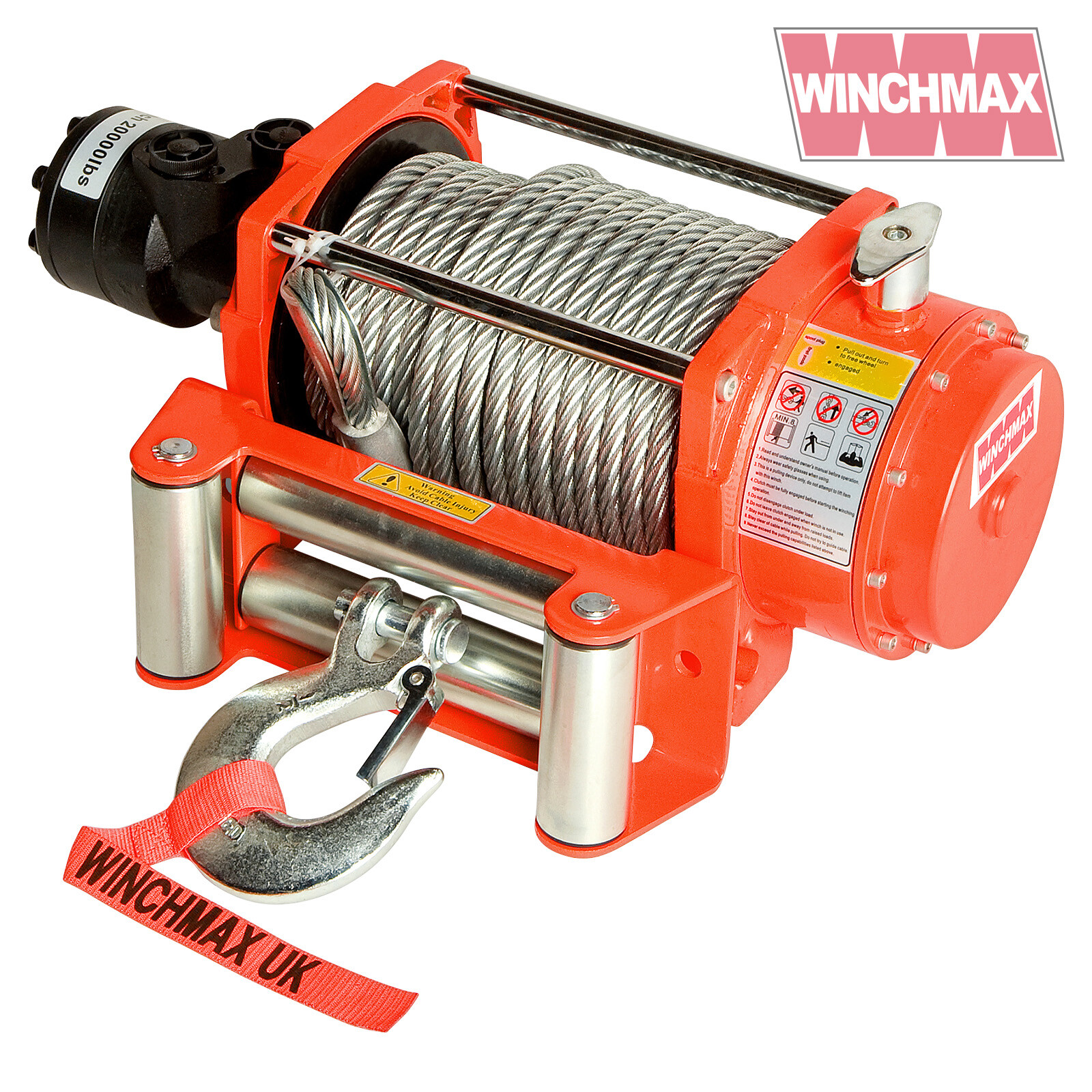 HYDRAULIC WINCH 20000 lb WINCHMAX ORIGINAL ORANGE WINCH, STEEL ROPE